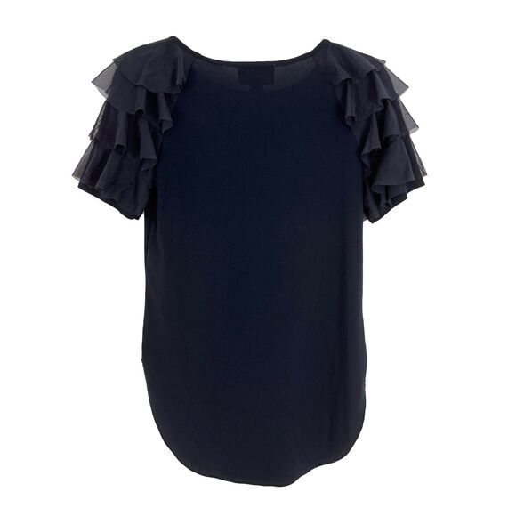 JOSEPH RIBKOFF Tiered Ruffle Sleeve Top 4 Black Blouse Party Formal EUC B61 - Picture 3 of 6